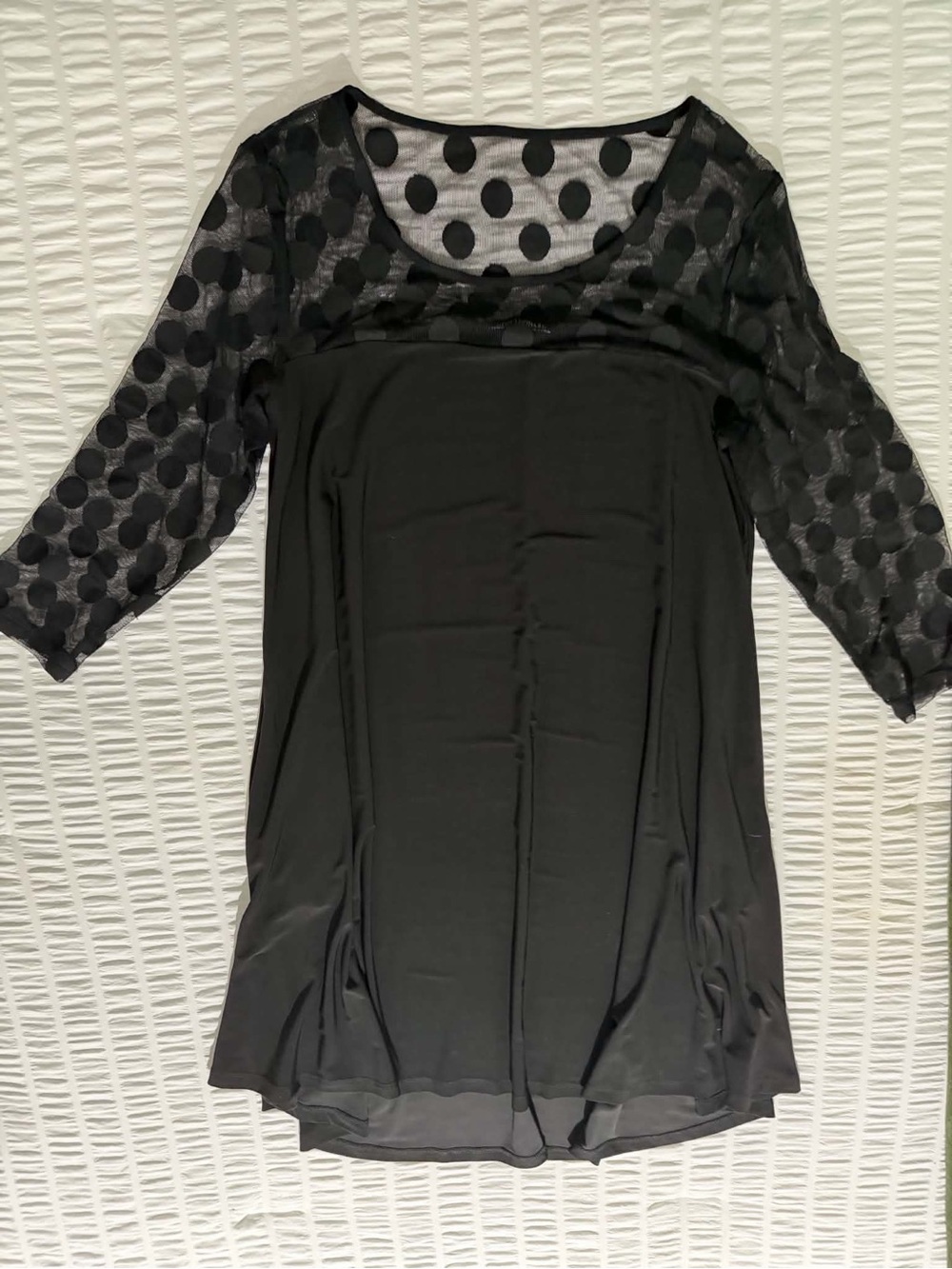 Nina Leonard Black Polka Dot Mesh Sleeve Tunic Dress